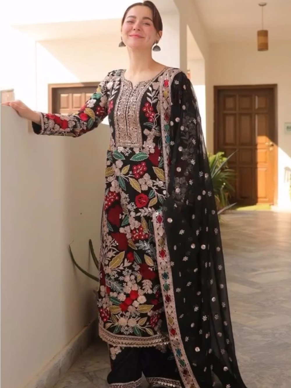 Haseen’s Embroidered Floral Black & Multi Women’s Dress